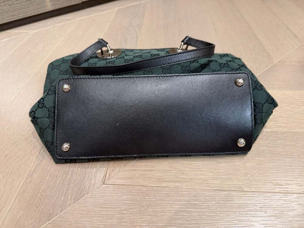 Gucci GG Canvas Tote Bag Dark Green & Black Vintage - Picture 8 of 10